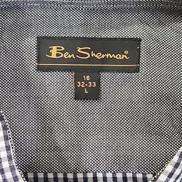 Ben Sherman Shirt Men's Large 16 32-33 Grey Check Long Sleeve Button Up EUC LN - Picture 6 of 15